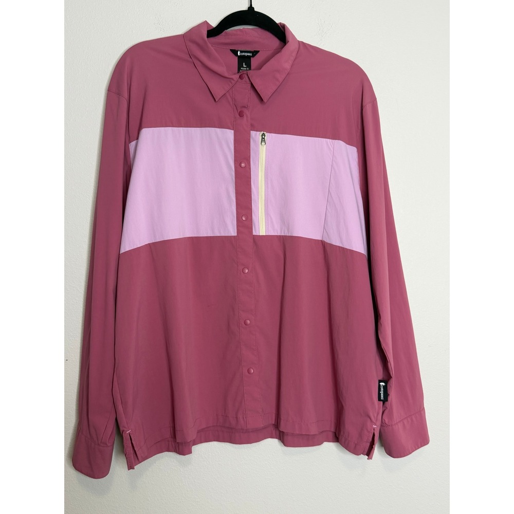 Cotopaxi Women's Pink Sumaco Colorblock Long Sleeve Hiking Snap Front Shirt L
